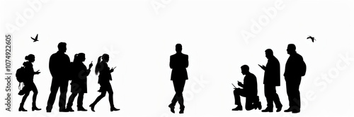 Walking People Silhouettes – Black and White Illustration