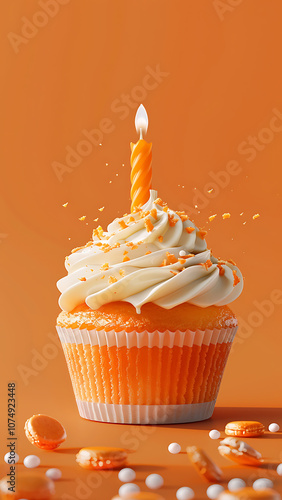 Delicious Whipped Cream Dessert in Orange Background photo