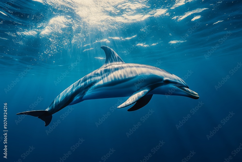 Fototapeta premium Dolphin Swimming in Clear Blue Ocean Water