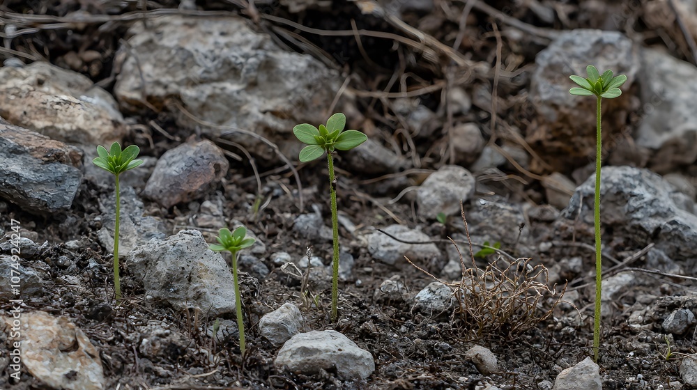Green Gradient: Seedlings of varying heights—a gradient of progress. 