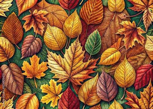 Wallpaper Mural Autumn foliage pattern for stylish wallpaper, wrapping paper, and fabric. Torontodigital.ca
