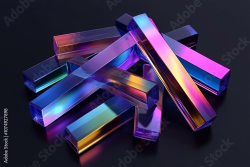 Prismatic Iridescent Glass Blocks: Abstract composition of vibrant, iridescent glass blocks.  A captivating interplay of light and color creates a visually stunning image. photo