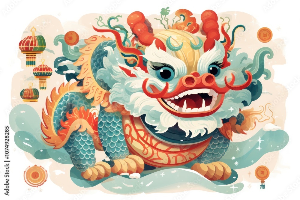 Cute chinese dragon drawing art representation. Cute chinese dragon drawing art representation.