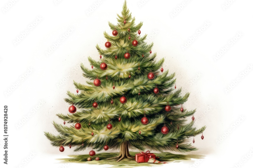Fototapeta premium Decorated christmas tree plant pine white background.