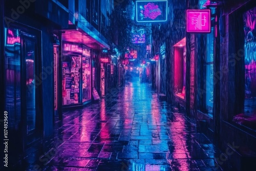 Cyberpunk Alleyway: Neon Reflections in the Rain