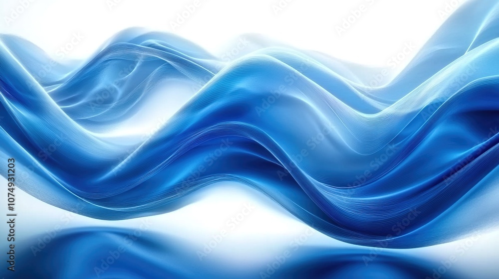 Naklejka premium Abstract Blue Wave on White Background with Light Effects – High-Resolution Photography, Insanely Detailed Vector Illustration, Fine Details, Isolated on Clean White for Stock Photo Quality