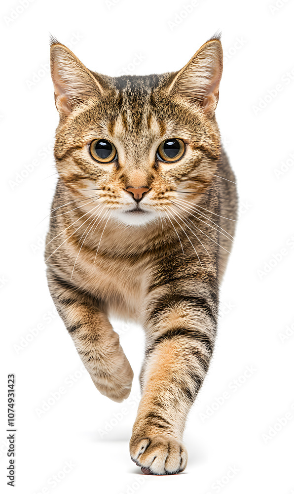 Obraz premium Cat running towards the camera isolated on white background 