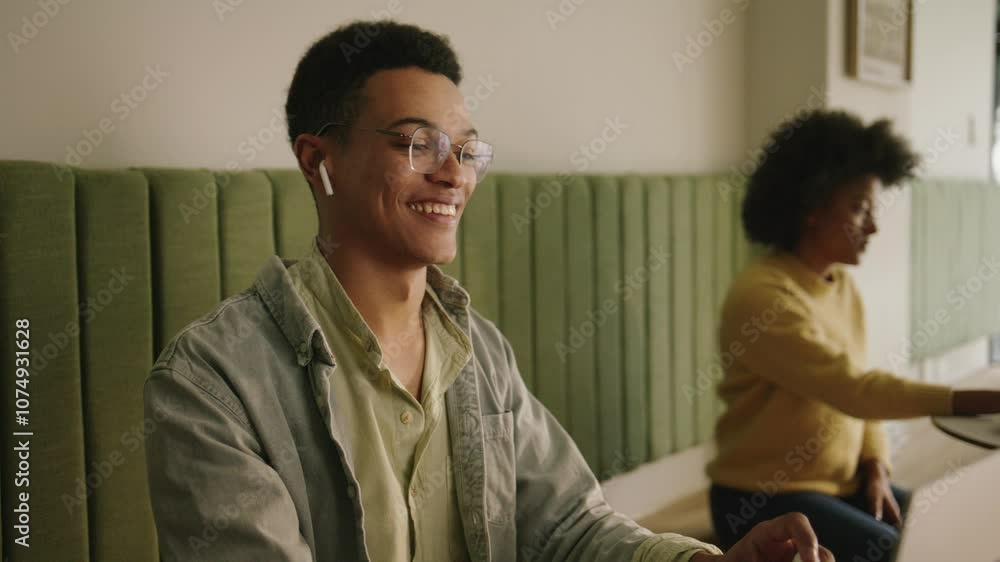 Mixed race business man on a teams meeting Mixed race business man on a teams meeting