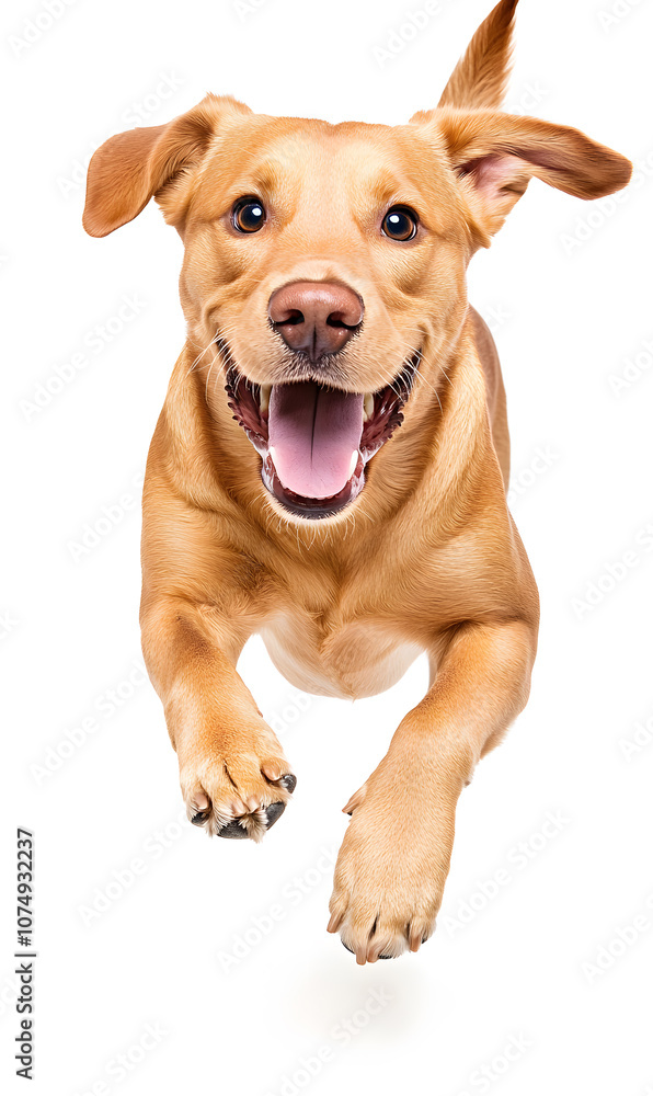 Dog running towards the camera isolated on white background Dog running towards the camera isolated on white background
