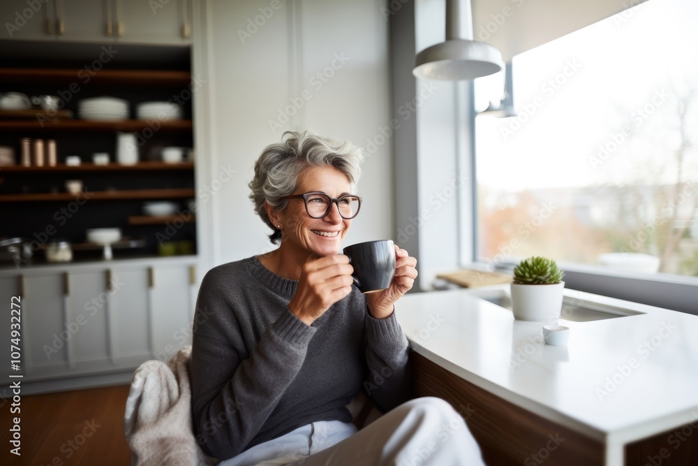Product photography of a mature woman drinking black coffee while reading newspaper. Product photography of a mature woman drinking black coffee while reading newspaper.