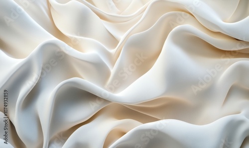 Silky white fabric texture, smooth waves and folds, elegant drapery