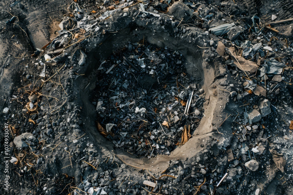 Circular Pile of Trash in a Dark Setting Circular Pile of Trash in a Dark Setting