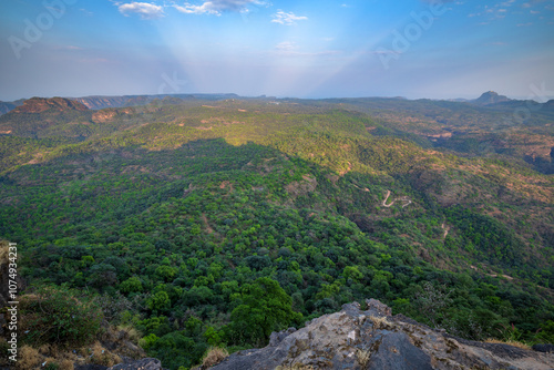 Beautiful Sunset view of satpura mountain range, View from Dhoopgarh, Pachmarhi, Madhya Pradesh, India. photo