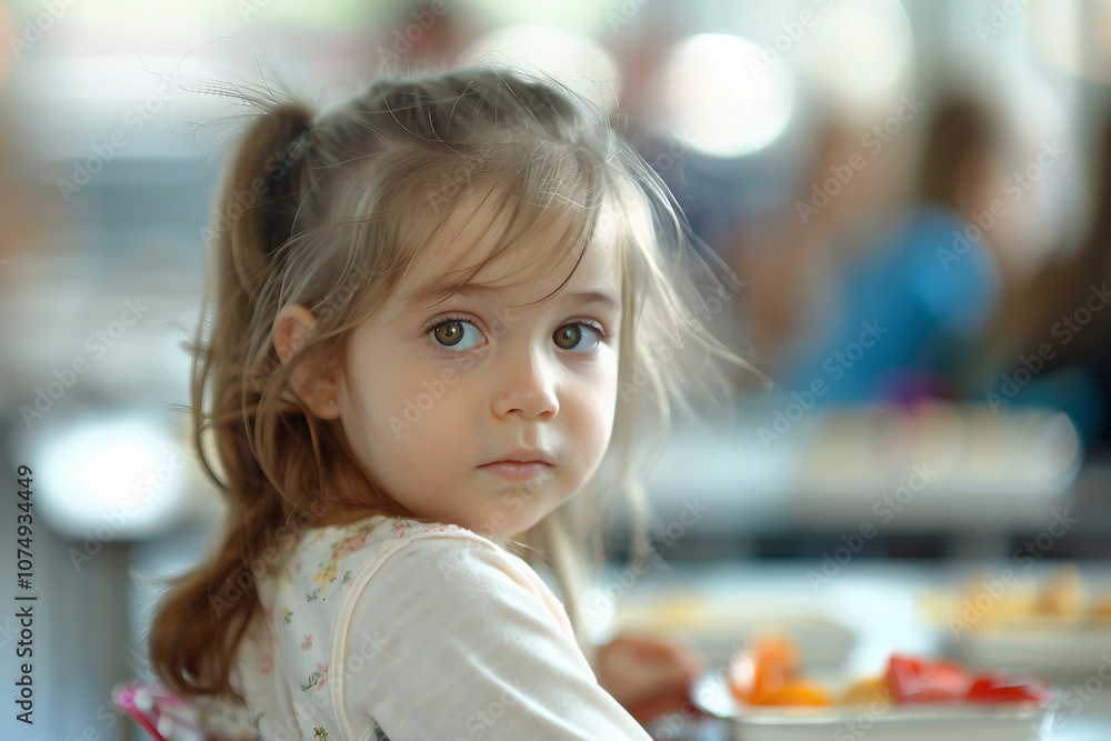 Young Child boy girl Eating Lunch in a School Canteen Setting with Juice and Food on Table, Generative AI Young Child boy girl Eating Lunch in a School Canteen Setting with Juice and Food on Table, Generative AI