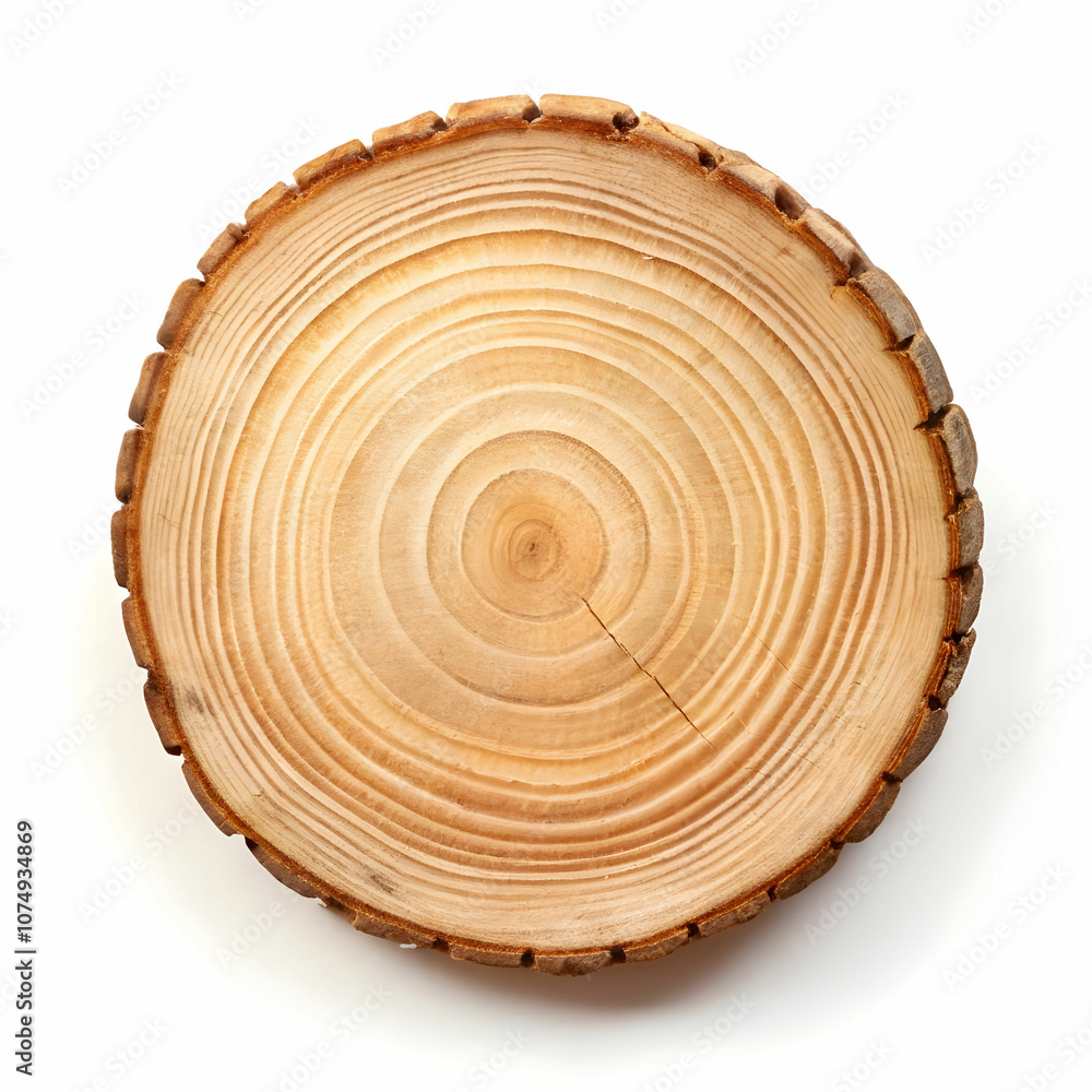 Fototapeta premium A small wooden branch with visible tree rings, laid flat to showcase its natural