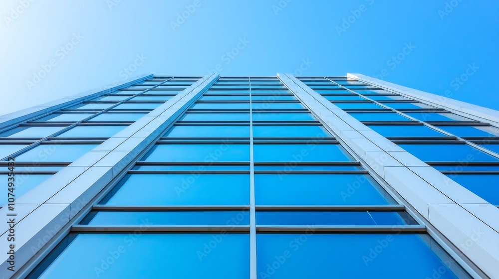 Modern glass skyscraper against a clear blue sky. Modern glass skyscraper against a clear blue sky.