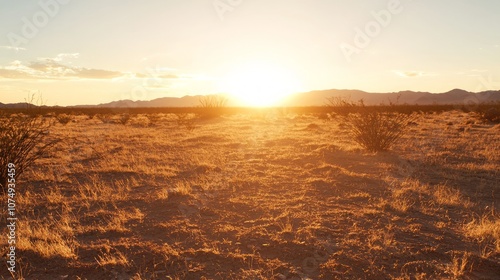 Climate Change Impact: Dramatic Sunset Over Drought-Affected Landscape Showing Challenges of Global Warming