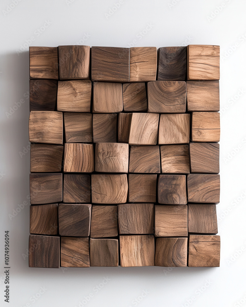 Dynamic art meets eco conscious decor with stunning wooden wall piece. This unique design features array of textured wooden blocks, showcasing natural tones and patterns that enhance any space Dynamic art meets eco conscious decor with stunning wooden wall piece. This unique design features array of textured wooden blocks, showcasing natural tones and patterns that enhance any space