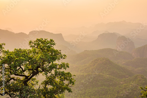 Beautiful Sunset view of satpura mountain range, View from Dhoopgarh, Pachmarhi, Madhya Pradesh, India. photo