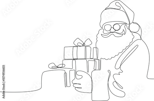 One continuous line drawing Santa Claus on reindeer and sled. concept for Christmas and New Year. vector illustration. Vector illustration