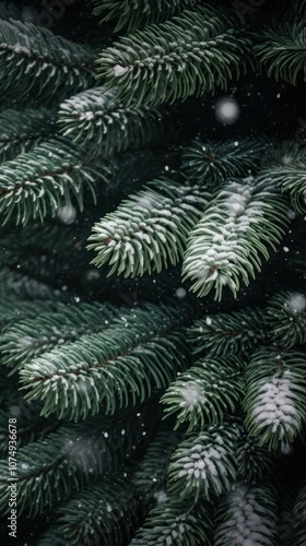 Christmas fir tree textured plant snow pine.