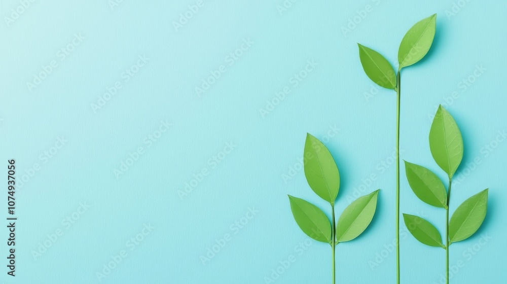 Green Leaves on Blue Background. Green Leaves on Blue Background.