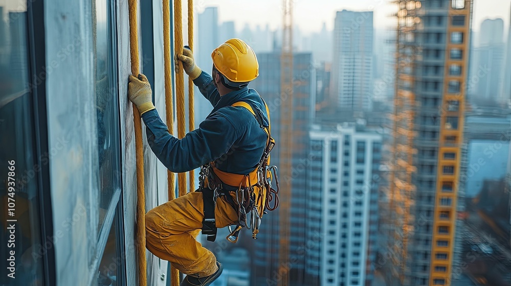 custom made wallpaper toronto digitalConstruction Worker Ascending a Skyscraper Using Ropes
