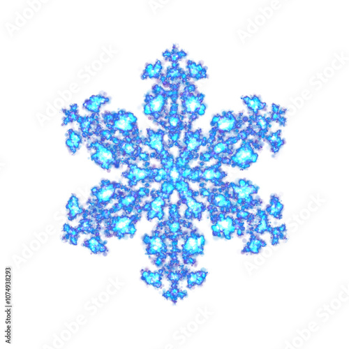 Blue glowing transparent snowflake, isolated icon. Blue glowing transparent snowflake, isolated icon. Merry Christmas and Happy New Year. Simple neon light. Shining winter, xmas lamp. Fluorescent, lum photo