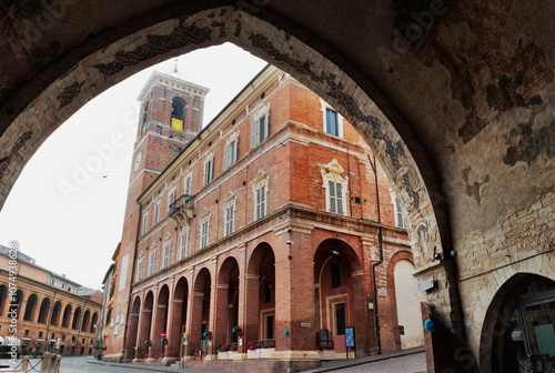 Fabriano , Italy Piazza del Comune with clock tower