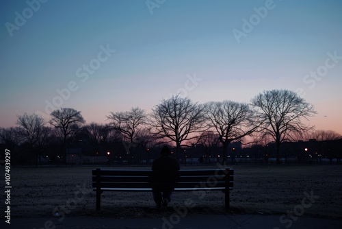 Person Crying on a Park Bench at Dusk