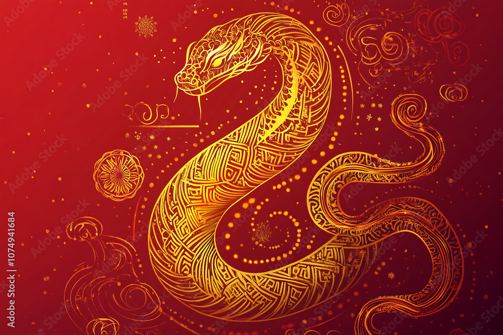 Red background with serpent art Red background with serpent art