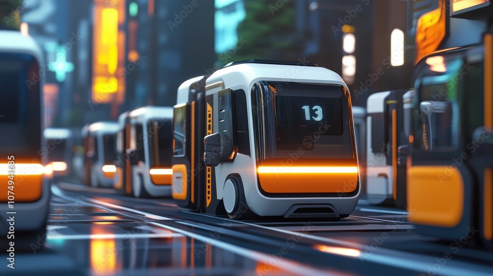 Fototapeta premium Zero-emission vehicle fleet, eco-friendly urban transport, 3D illustration