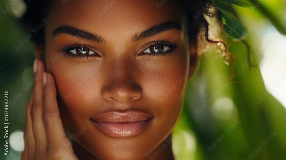 Radiant Dark-Skinned Woman Displaying Organic Hand Cream in Close-Up, Natural Beauty with Eco-Friendly Background Radiant Dark-Skinned Woman Displaying Organic Hand Cream in Close-Up, Natural Beauty with Eco-Friendly Background