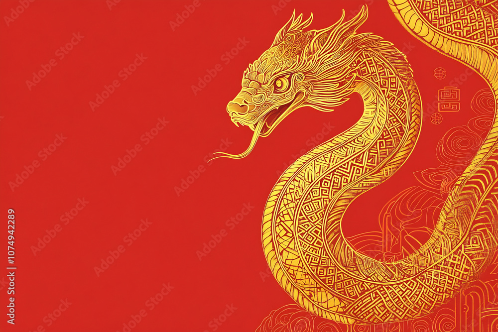 Obraz premium Red background with gold dragon