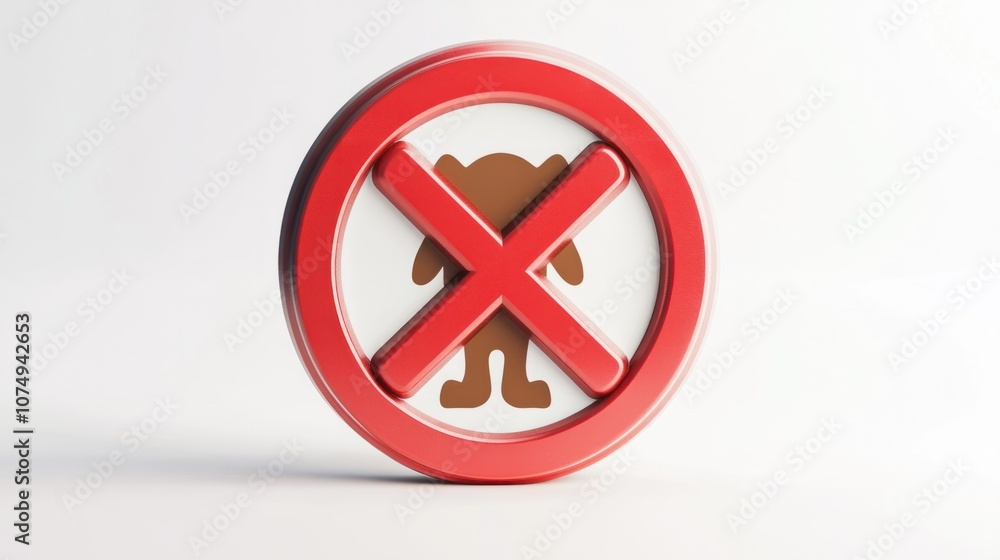 3D prohibition sign with crossed-out dog waste symbol, isolated on white background, no pet waste allowed 3D prohibition sign with crossed-out dog waste symbol, isolated on white background, no pet waste allowed