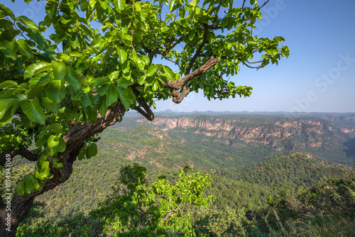 Beautiful view of satpura mountain range, View from Chouragarh Lord Shiva temple, Pachmarhi, Madhya Pradesh, India. photo