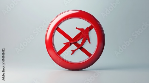 No diving 3D prohibition sign with crossed-out diving icon, isolated on a clean white background photo