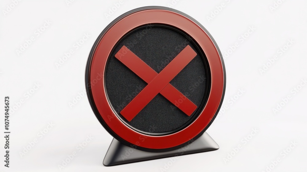 No loud noise 3D prohibition sign with crossed-out speaker, isolated on white, symbolizing quiet zones No loud noise 3D prohibition sign with crossed-out speaker, isolated on white, symbolizing quiet zones