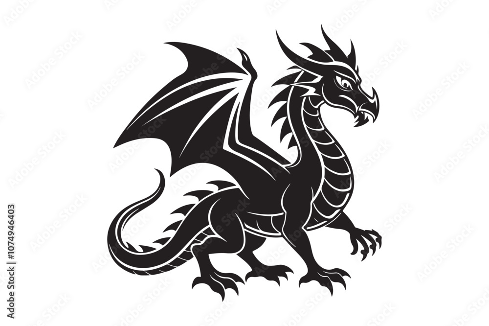 Naklejka premium Dragon Silhouette vector illustration, Dragon Silhouette, Dragon Silhouette PNG 