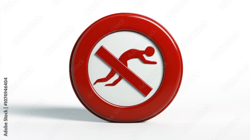 No swimming 3D prohibition sign with a crossed-out swimmer icon, isolated on white