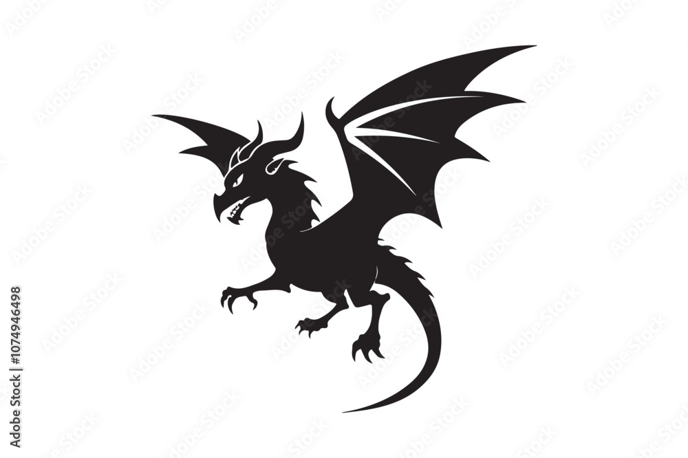 Naklejka premium Dragon Silhouette vector illustration, Dragon Silhouette, Dragon Silhouette PNG 