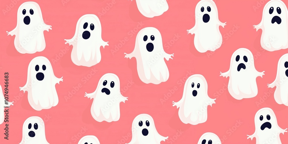Ghost pattern with various expressions on pink background Ghost pattern with various expressions on pink background