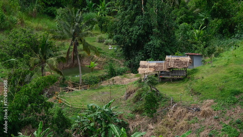 Wooden hut in Bangkama Valley, Ratchaburi, wonderful landscape in Thailand.