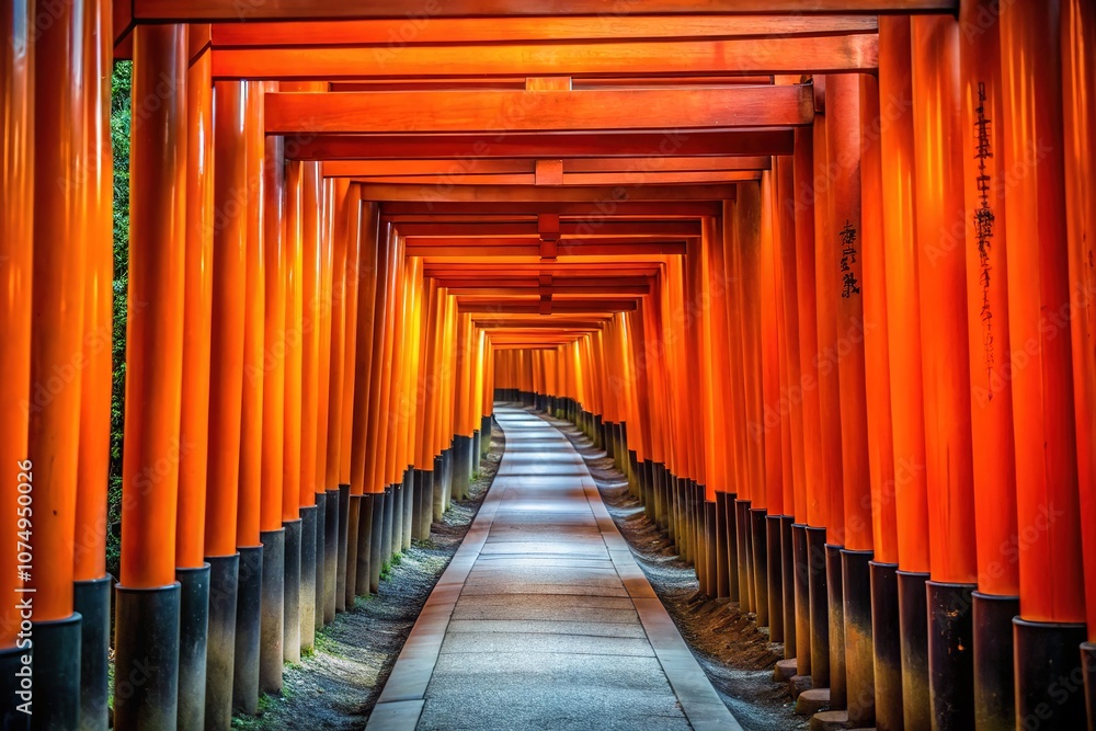 Fototapeta premium Kyoto's Fushimi Inari Tunnel: Documentary captures the vibrant spirit of ancient Japan.