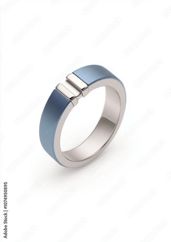 A blue and silver ring with a silver band A blue and silver ring with a silver band