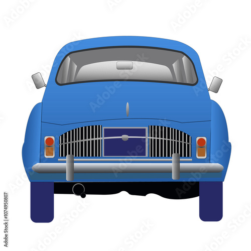 Véhicule de collection, de couleur bleue, vue de dos	