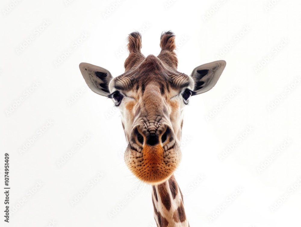 Obraz premium Giraffe with its mouth open in a close-up shot, looking directly at the camera.