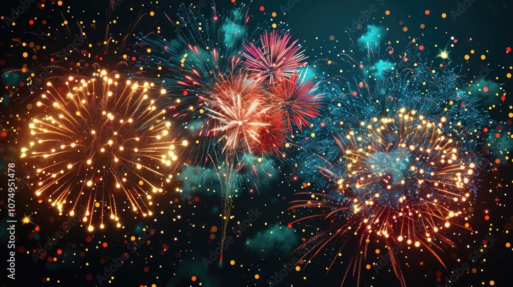 Fototapeta premium Colorful fireworks in the night sky. Display for celebrations or festivals.