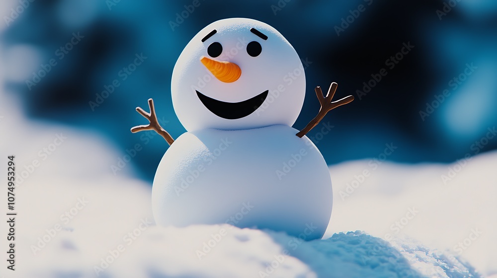 Adorable Snowman Figure on Snowy Landscape for Winter Holiday Theme : Generative AI Adorable Snowman Figure on Snowy Landscape for Winter Holiday Theme : Generative AI