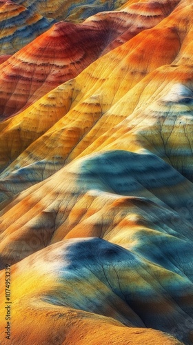 A stunning view of colorful layers in the Painted Hills during golden hour showcasing nature's vivid palette